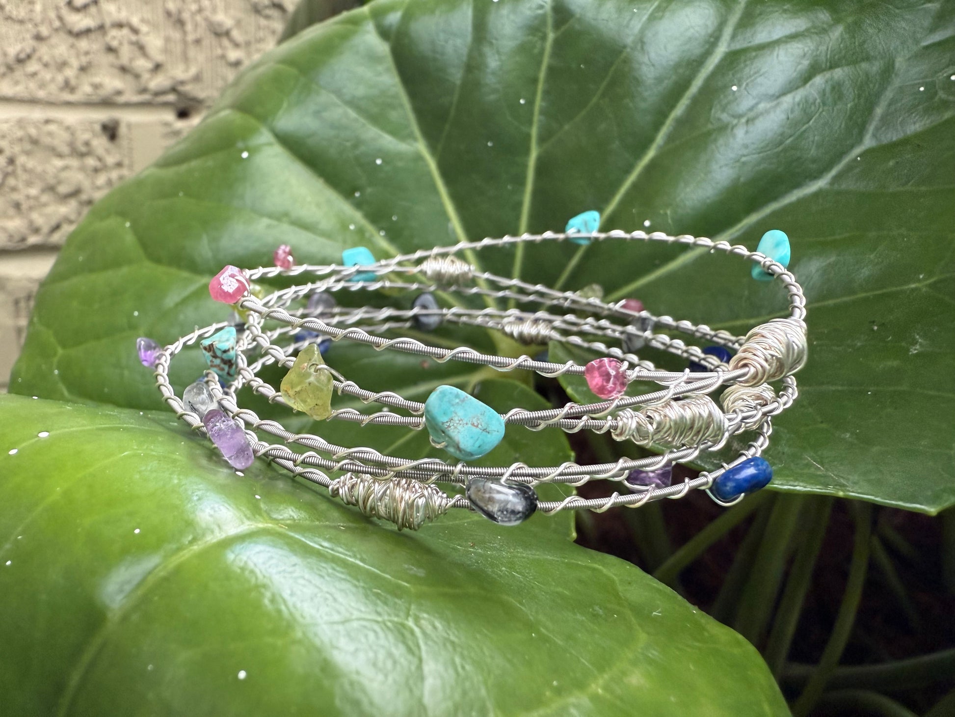 3 piece Gemstone Bangle Set in Silver