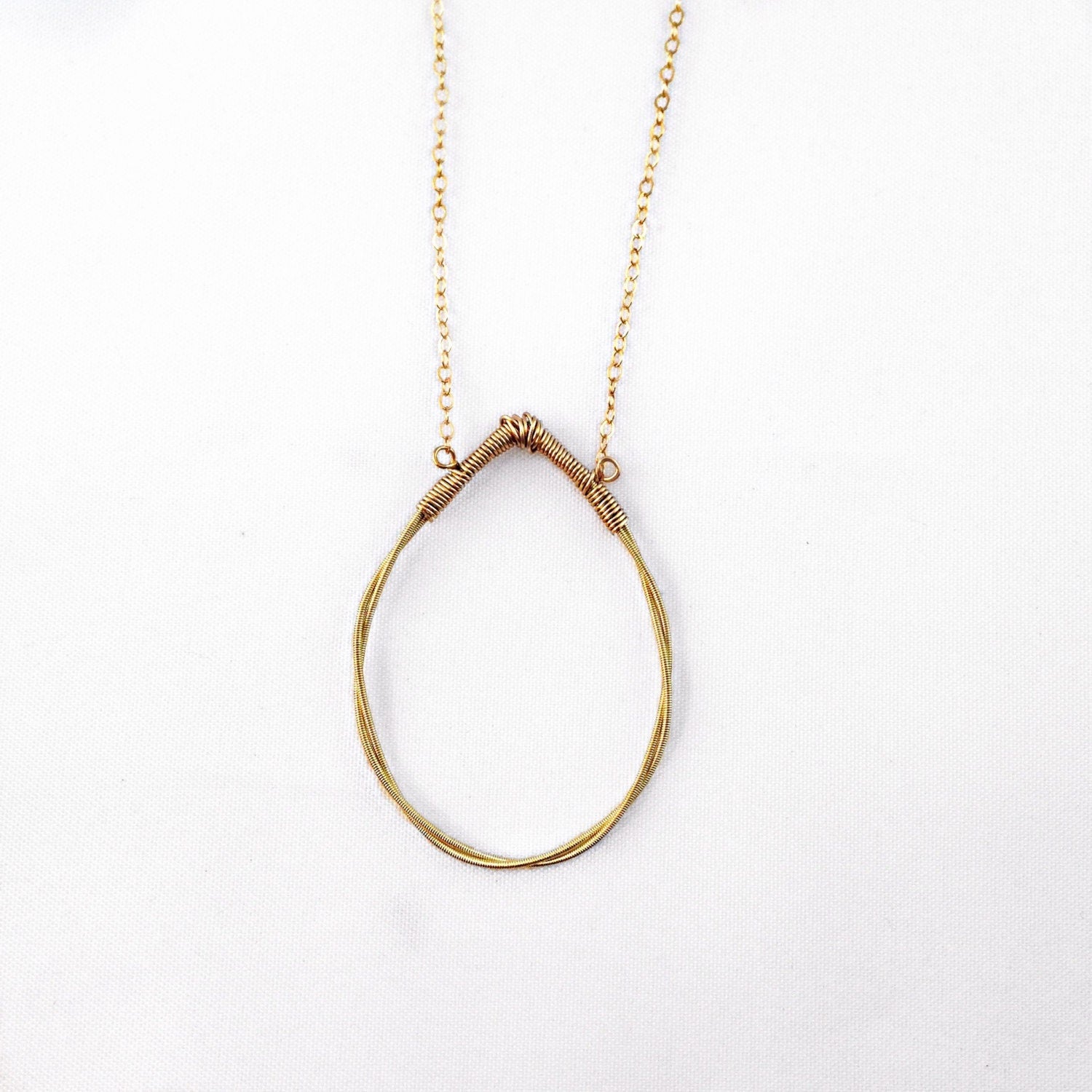 Twisted Teardrop Necklace made with Recycled Guitar String- Mixed Metal/Sterling Silver Chain or Gold/Gold Filled Chain (Shown: Mixed Metal)