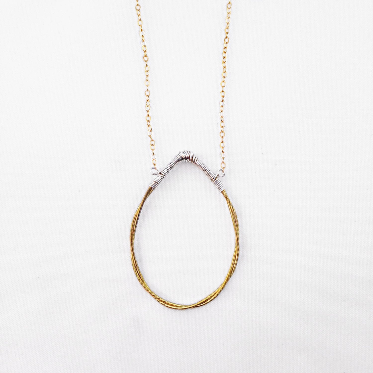 Twisted Teardrop Necklace made with Recycled Guitar String- Mixed Metal/Sterling Silver Chain or Gold/Gold Filled Chain (Shown: Mixed Metal)