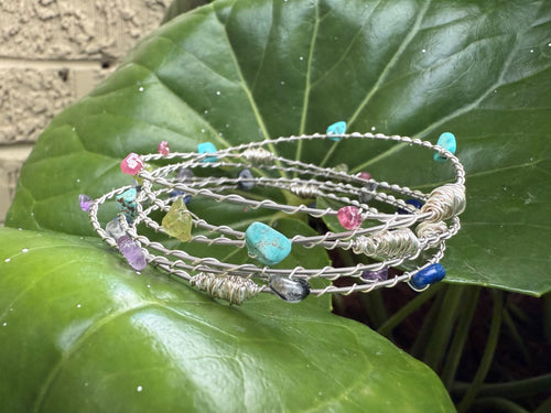 3 piece Gemstone Bangle Set in Silver