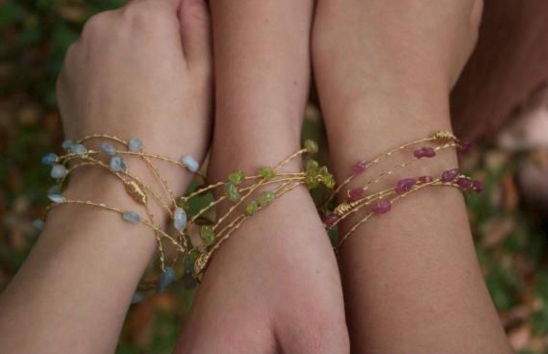 Birthstone of the Month Bangles- Made with Recycled Guitar Strings. Choose your favorite stones!