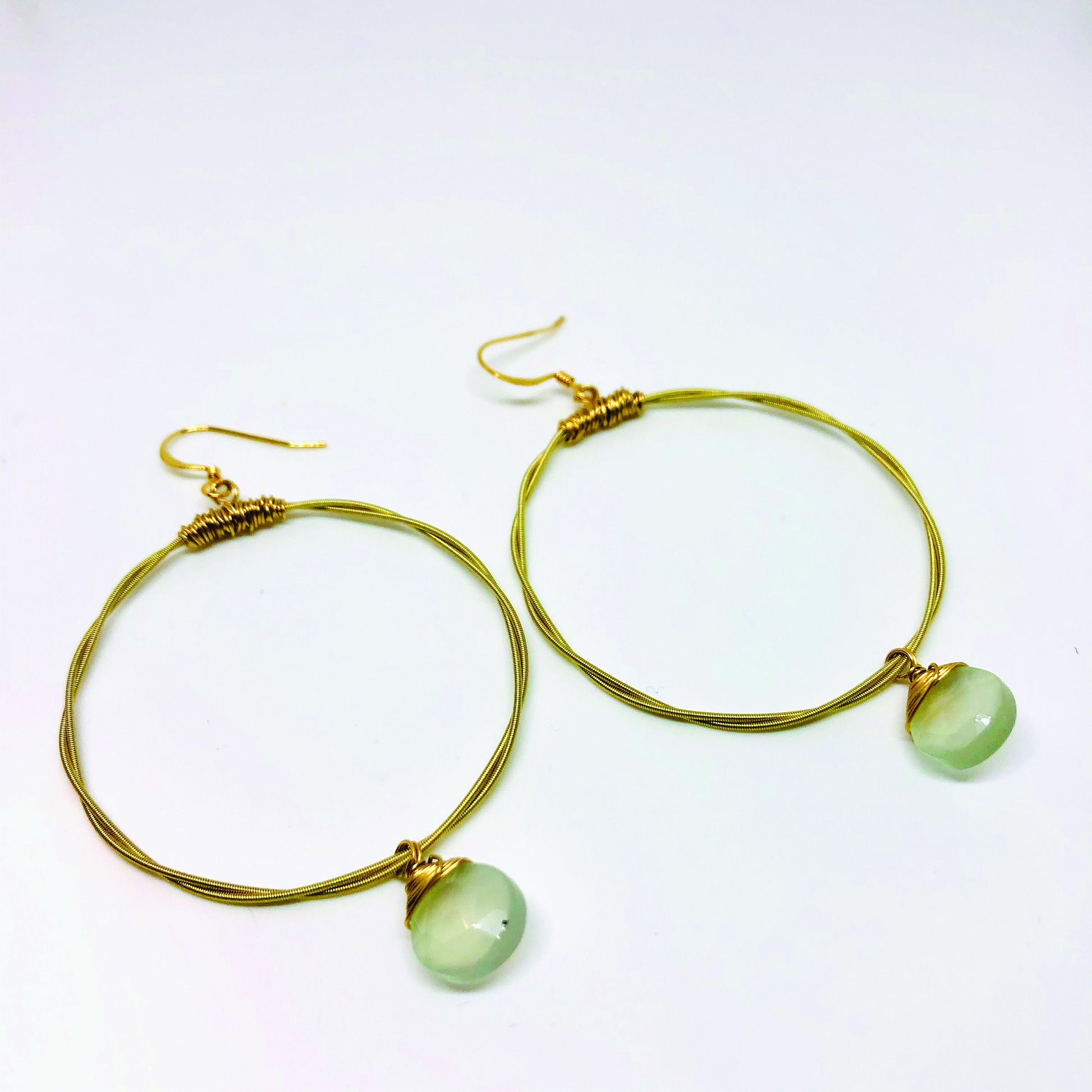 Guitar String Hoops- Choose your Size and Gemstone- Recycled Boho Chic- Semi-Precious Stone Hoop- Gold Hoop- Light Weight Hoop- Dangle Hoop