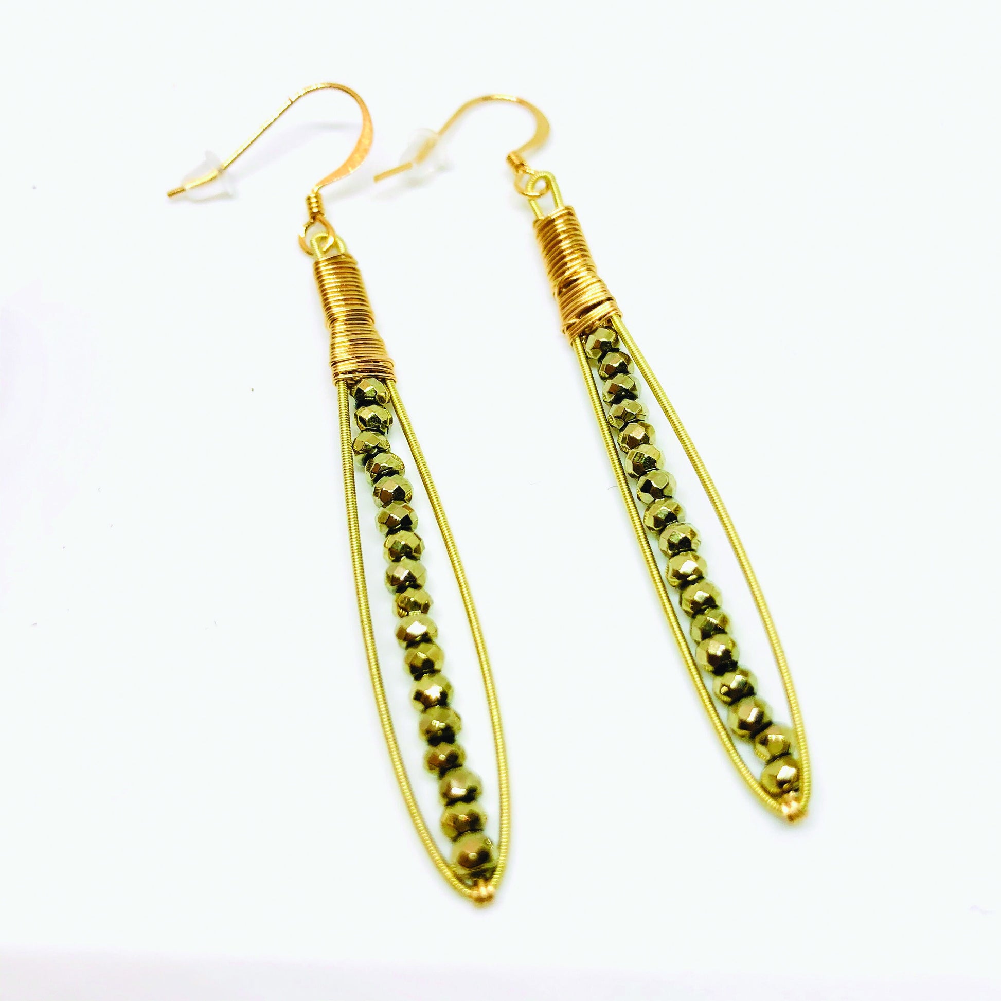 Skinnie Earrings- Made with Recycled Guitar Strings- Choose Gemstone (Shown: Moonstone)- Thin Gemstone Earring- Light Gemstone Earring