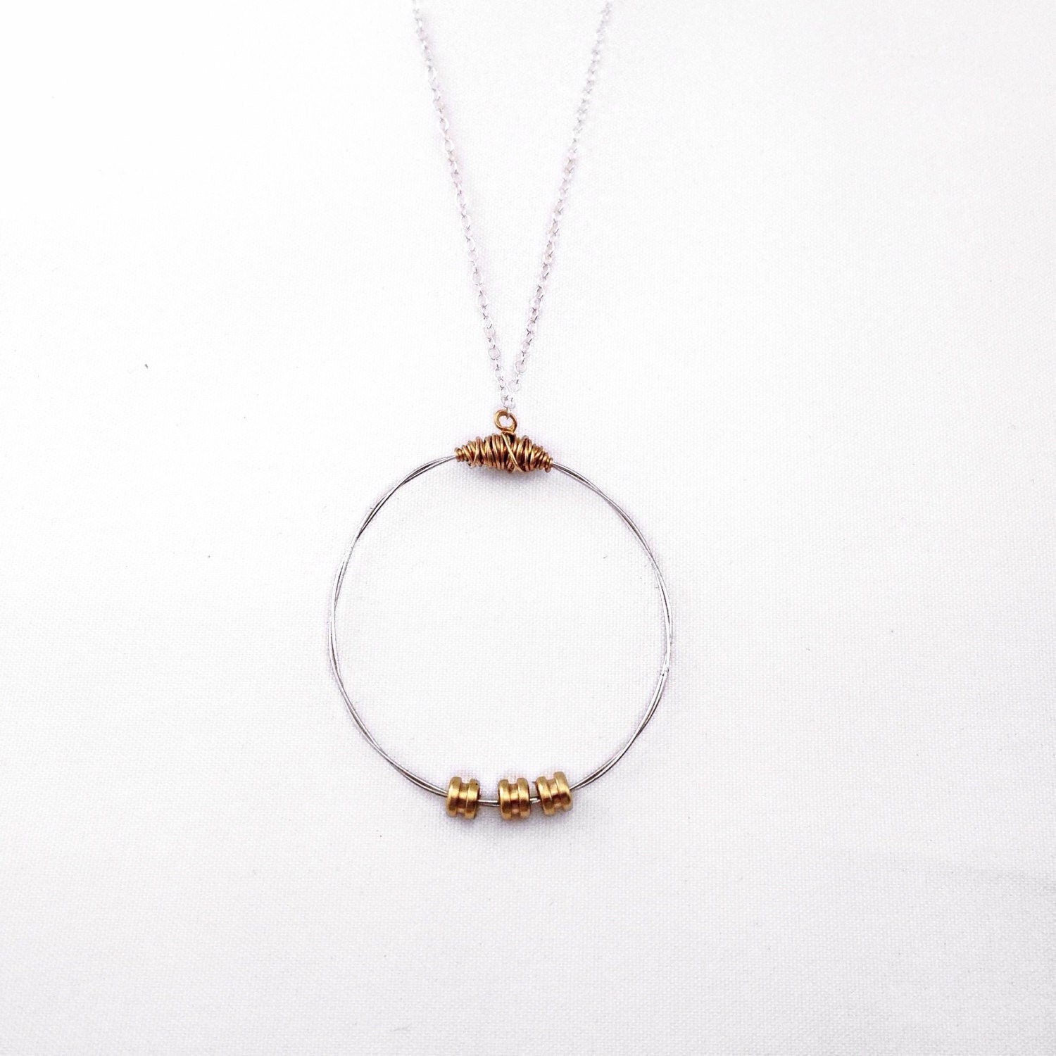 Karma Necklace- Made with Recycled Guitar Strings- ReStrung Jewelry- Thin Minimalist Pendant- Mixed Metal Necklace- Circle Necklace