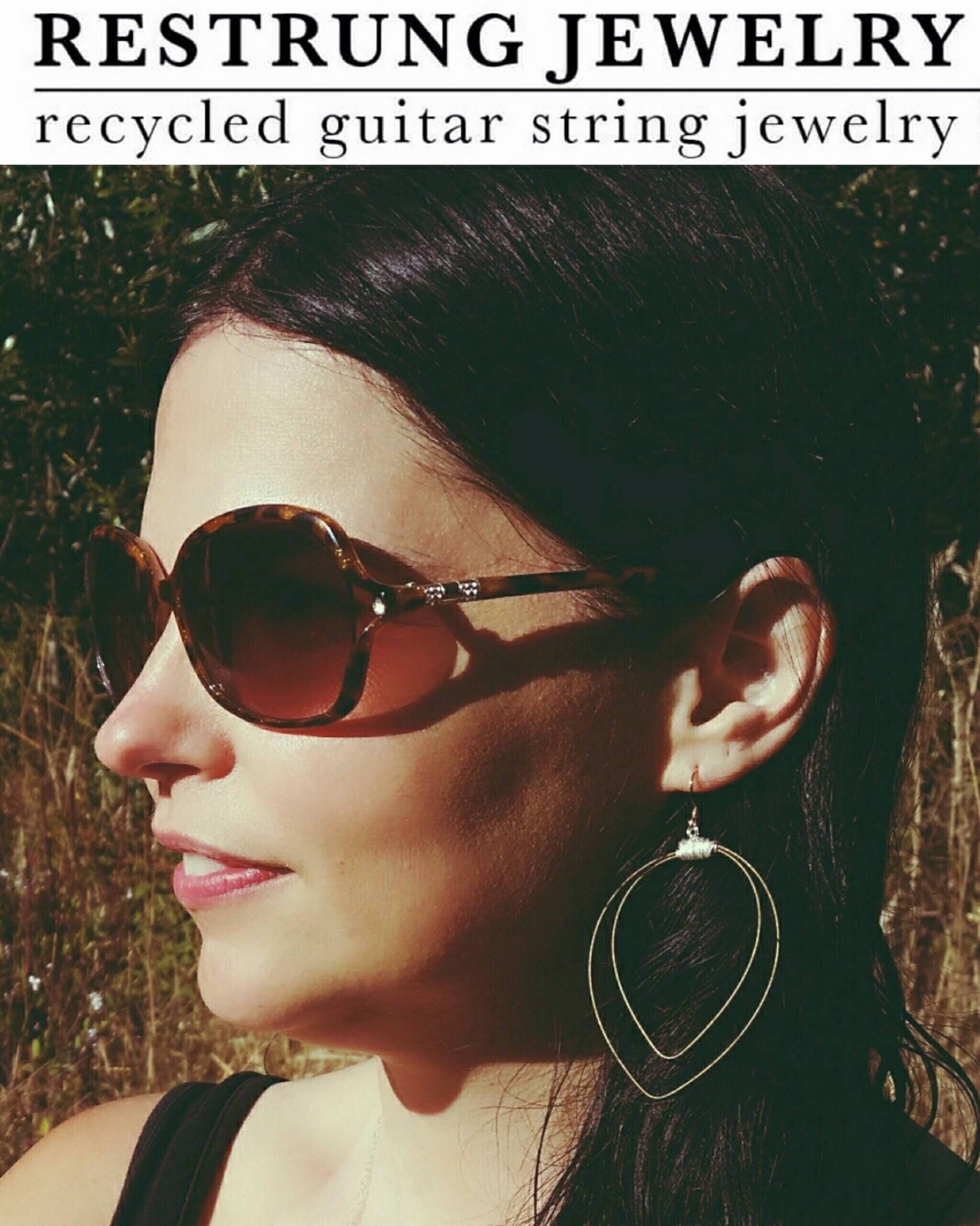 Double Pic Earring- Made with Recycled Guitar Strings- Choose Gold or Mixed Metal- ReStrung Jewelry- Loop Style Earring- Big & Light Earring