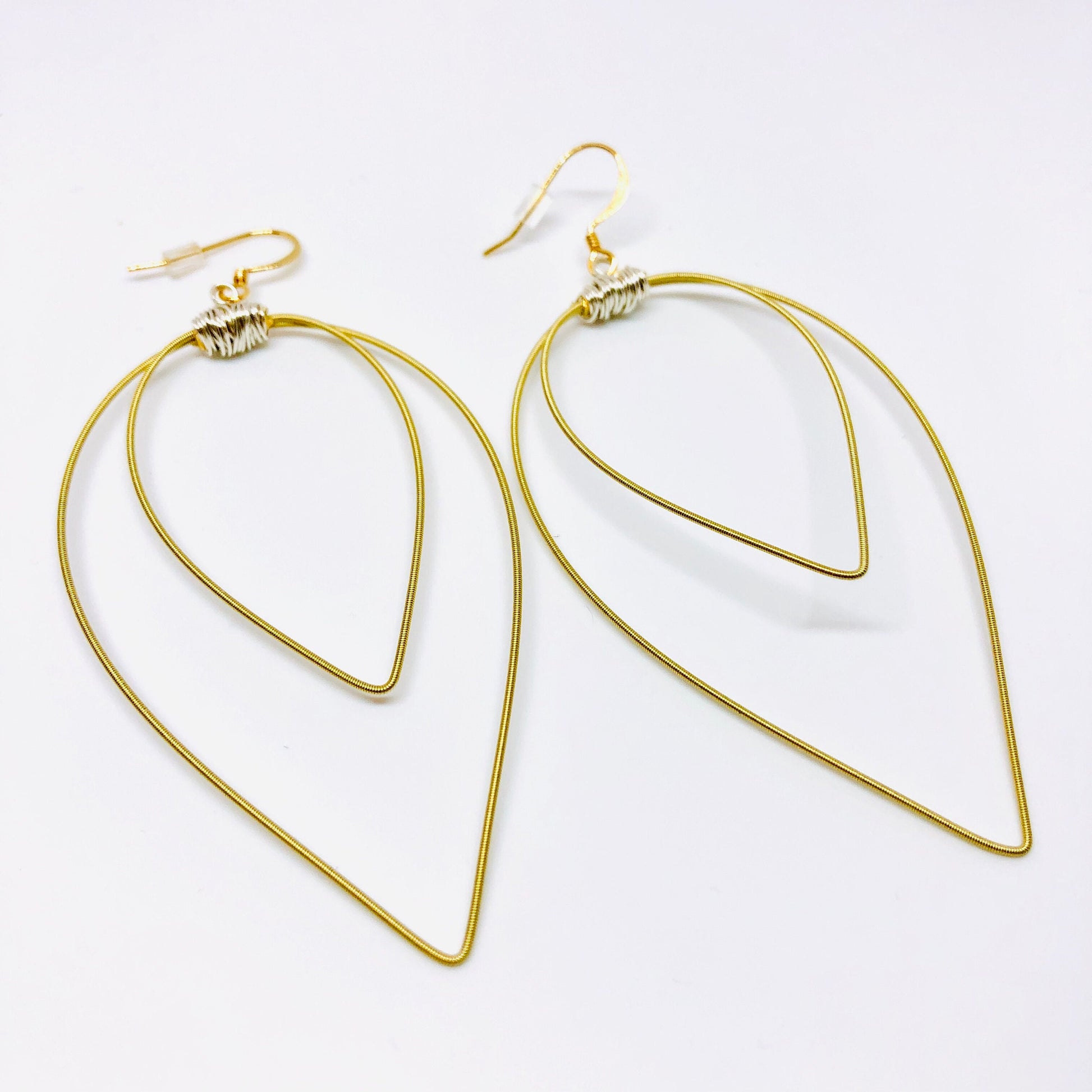Double Pic Earring- Made with Recycled Guitar Strings- Choose Gold or Mixed Metal- ReStrung Jewelry- Loop Style Earring- Big & Light Earring