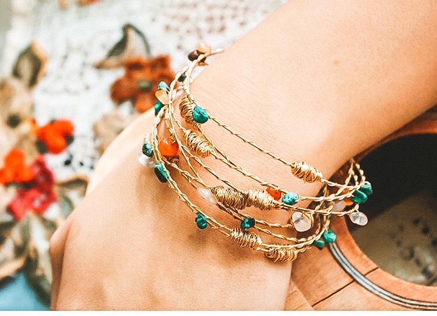 Birthstone of the Month Bangles- Made with Recycled Guitar Strings. Choose your favorite stones!