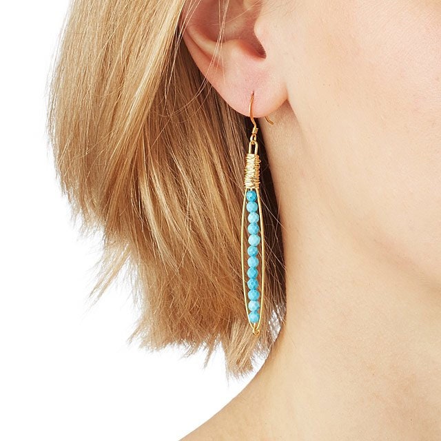 Skinnie Earrings- Made with Recycled Guitar Strings- Choose Gemstone (Shown: Moonstone)- Thin Gemstone Earring- Light Gemstone Earring