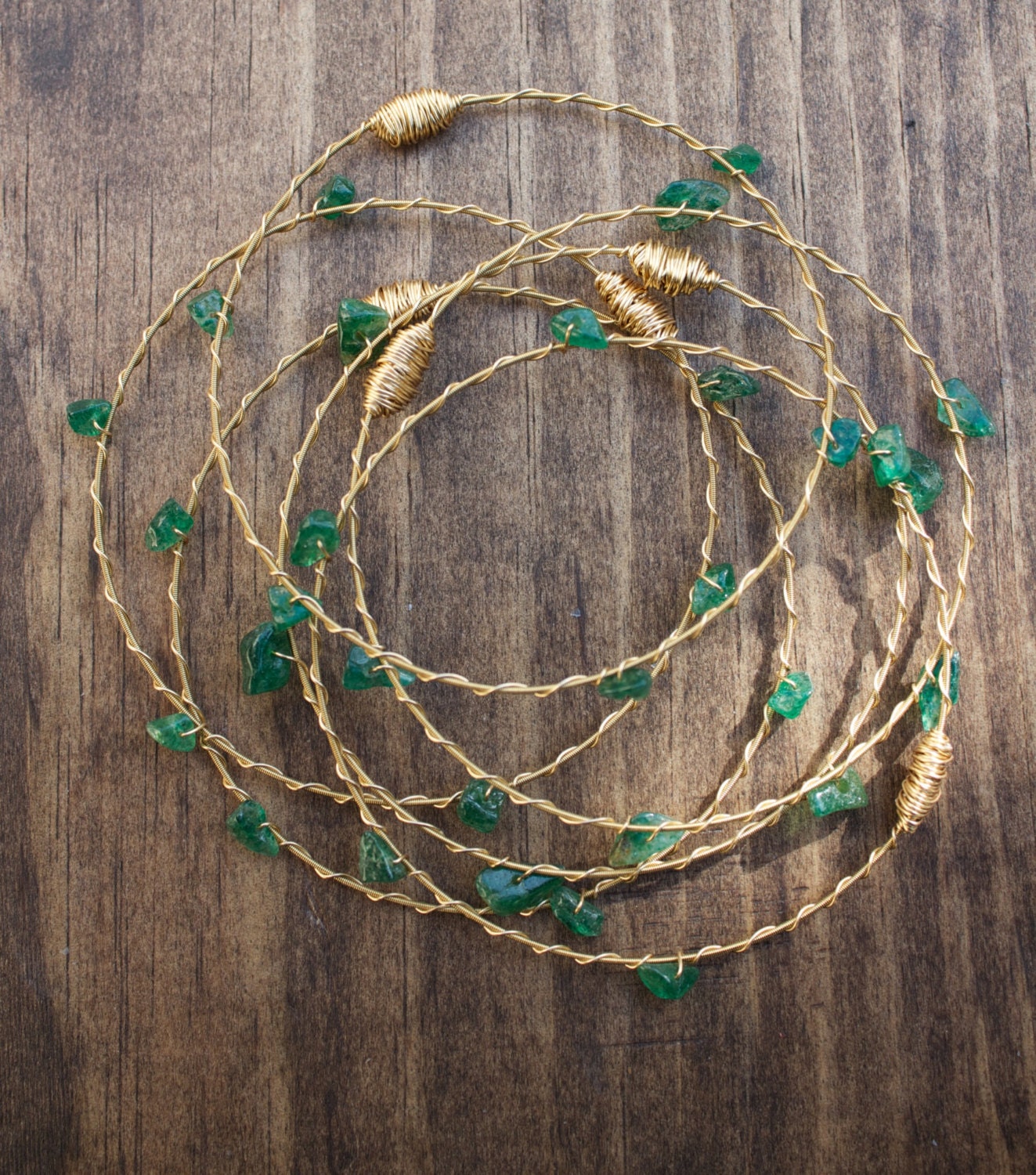 Recycled Guitar String Gemstone Bangles 3pc set- Fall Colors- Choose your Stone (Shown: Aventurine)- Support New Orleans Musicians!