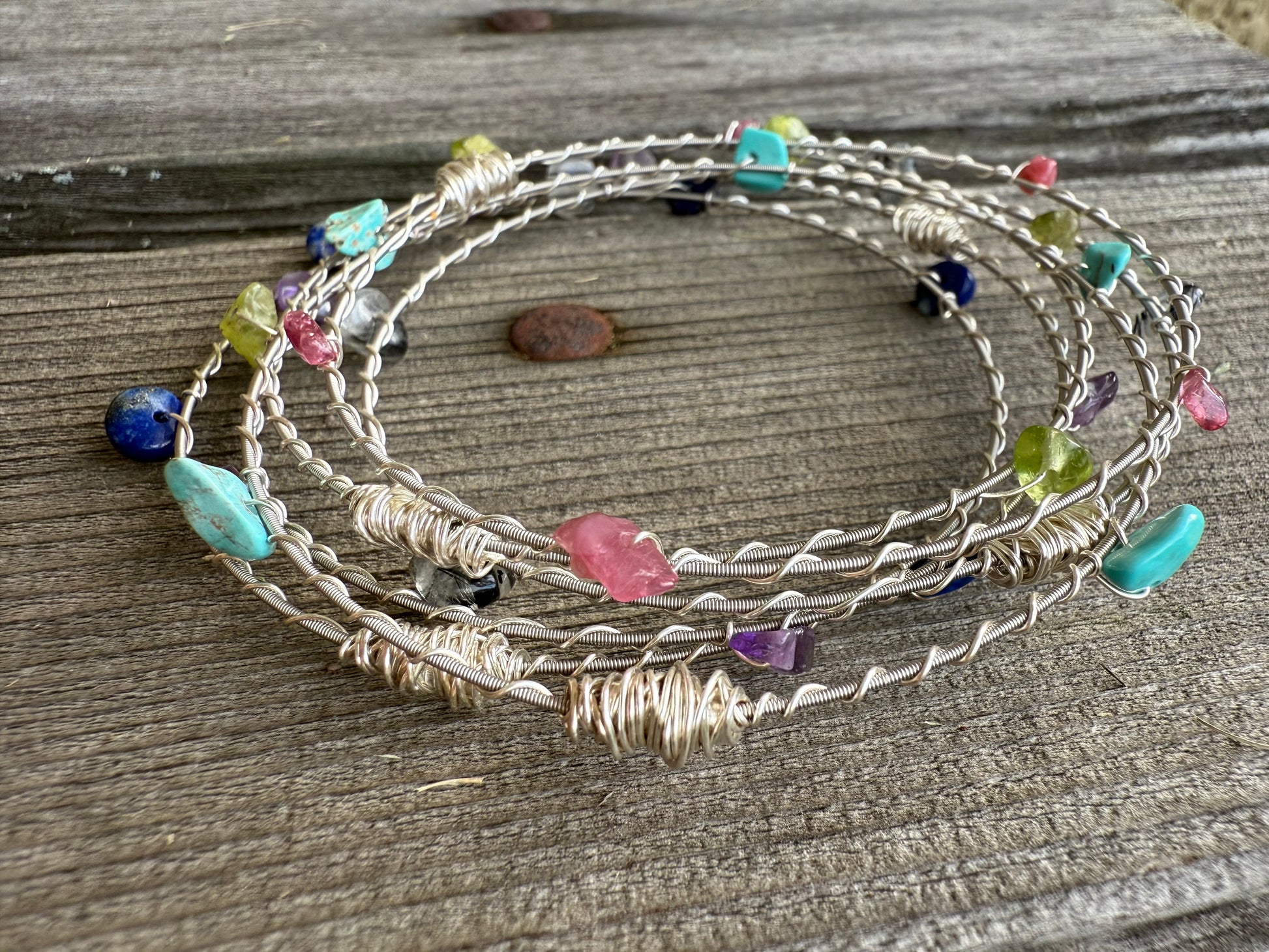 3 piece Gemstone Bangle Set in Silver