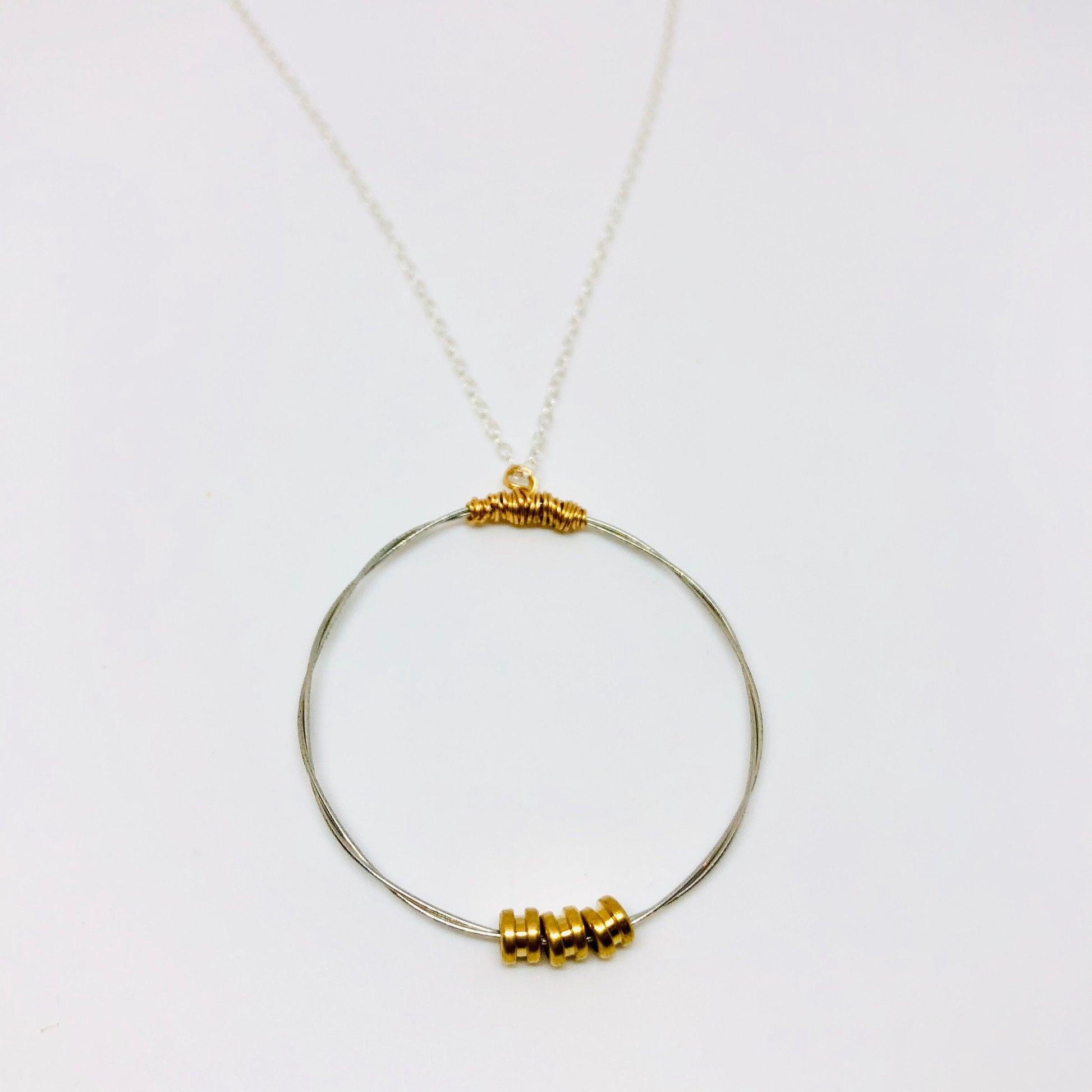 Karma Necklace- Made with Recycled Guitar Strings- ReStrung Jewelry- Thin Minimalist Pendant- Mixed Metal Necklace- Circle Necklace