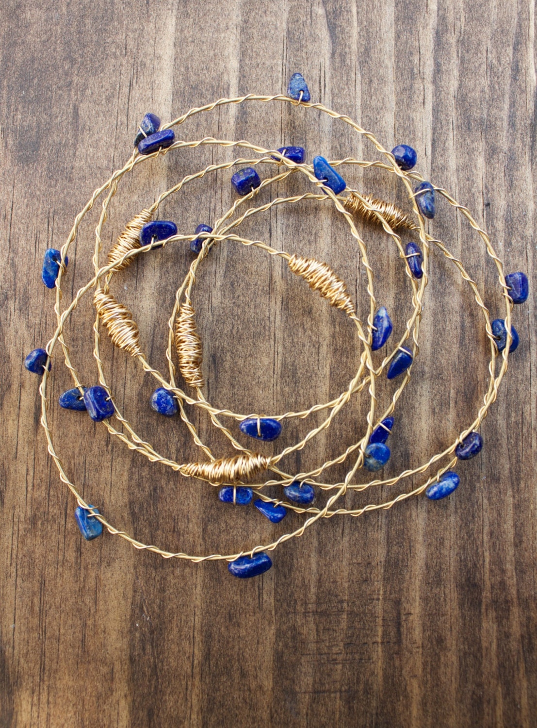 Lapis Bangles 3pc Set- Made From Recycled Guitar Strings from New Orleans- Choose Your Own Ston