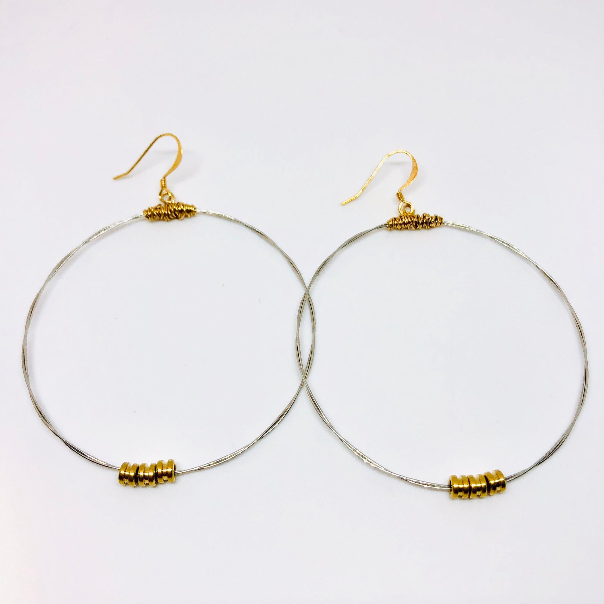 Karma Hoops- Made with Recycled Guitar String- Pick Large or Small Size- Restrung Jewelry-  Mixed Metal Hoops- Light Hoops- Big Hoops
