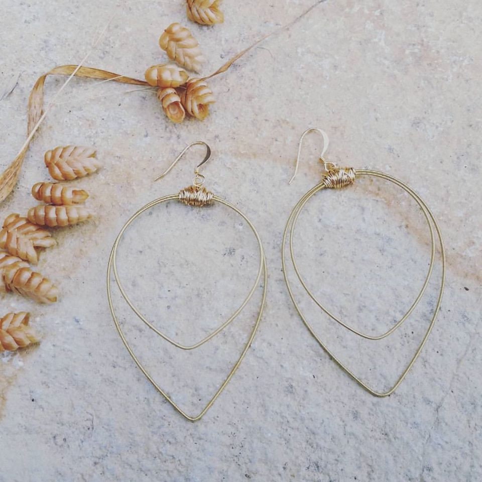Double Pic Earring- Made with Recycled Guitar Strings- Choose Gold or Mixed Metal- ReStrung Jewelry- Loop Style Earring- Big & Light Earring