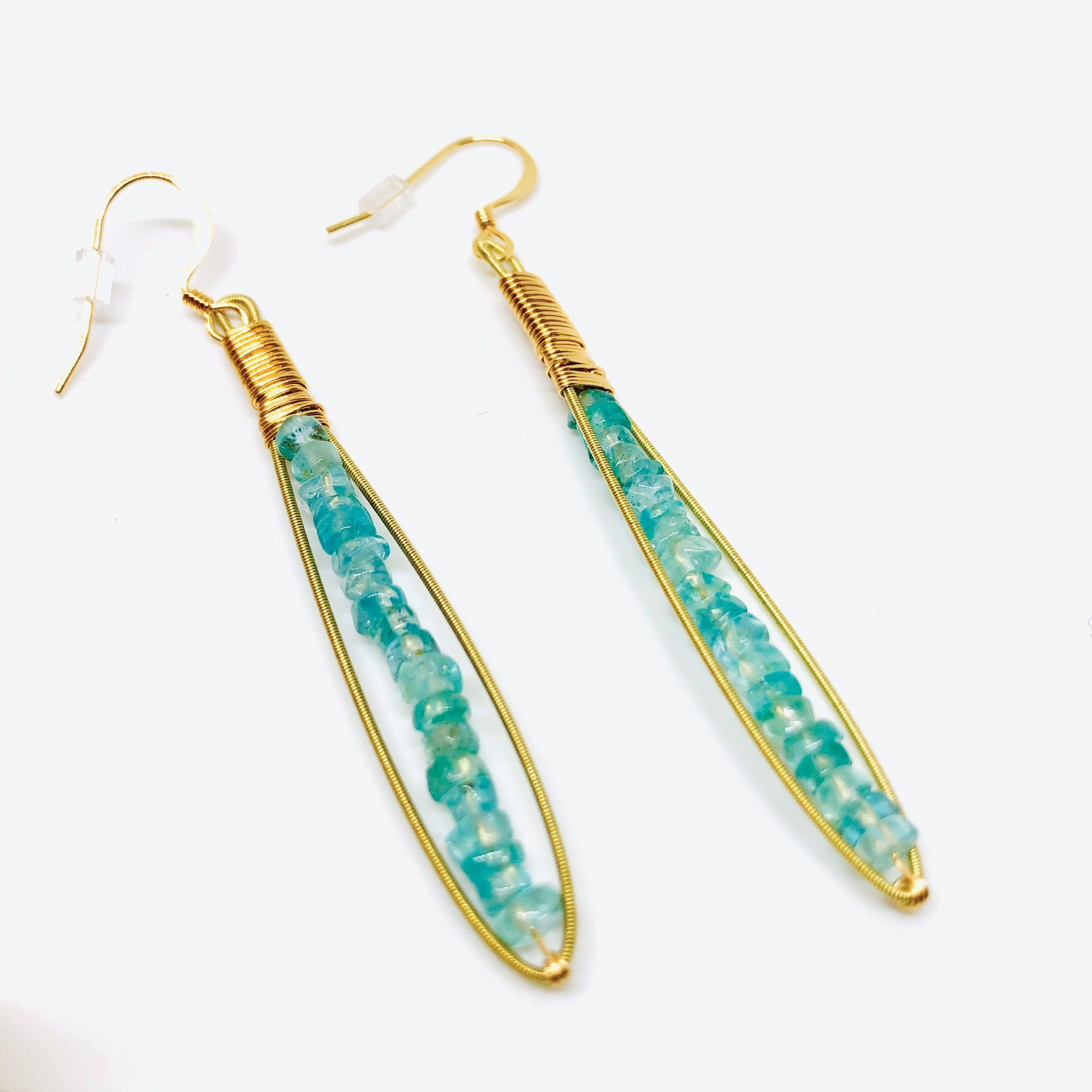 Skinnie Earrings- Made with Recycled Guitar Strings- Choose Gemstone (Shown: Moonstone)- Thin Gemstone Earring- Light Gemstone Earring