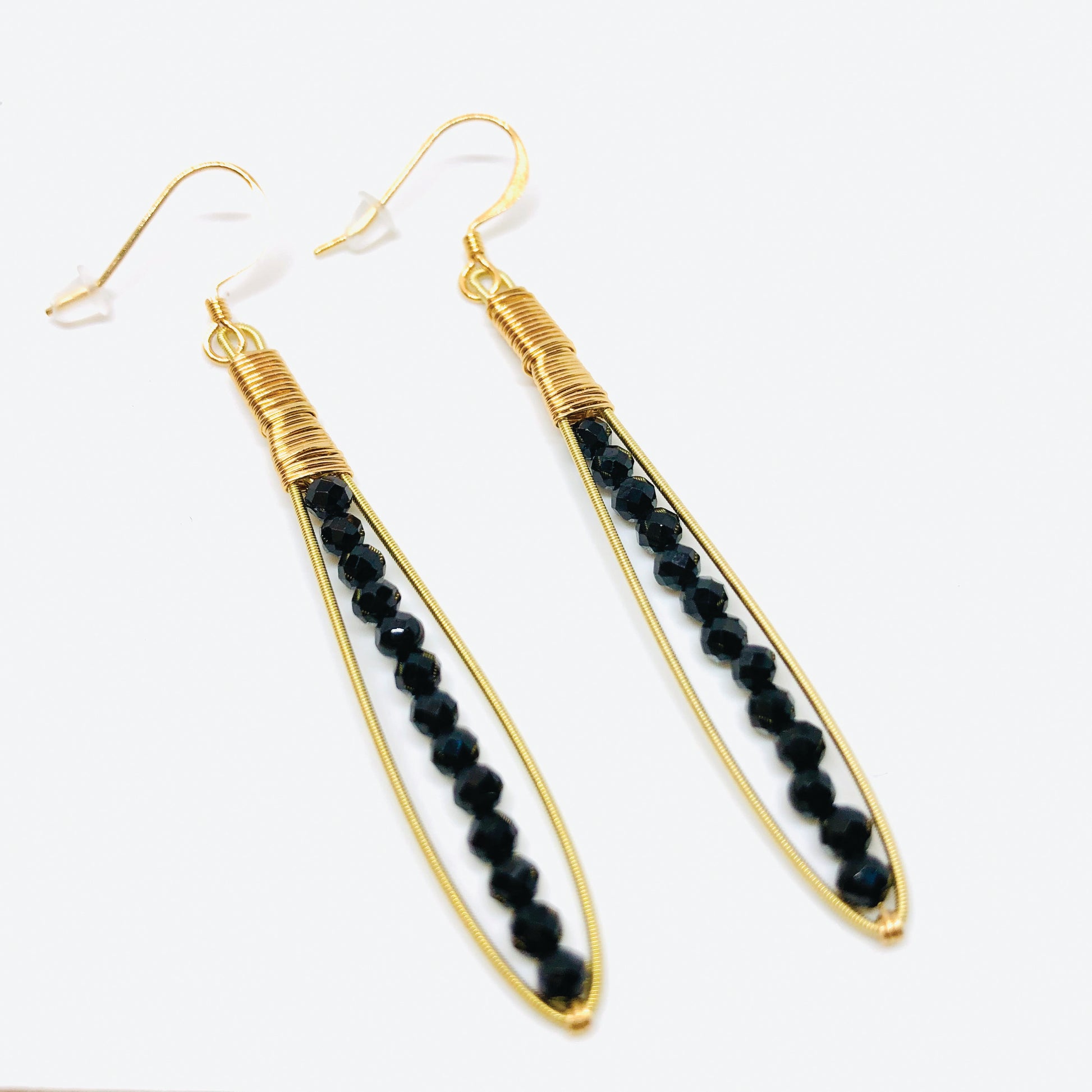 Skinnie Earrings- Made with Recycled Guitar Strings- Choose Gemstone (Shown: Moonstone)- Thin Gemstone Earring- Light Gemstone Earring