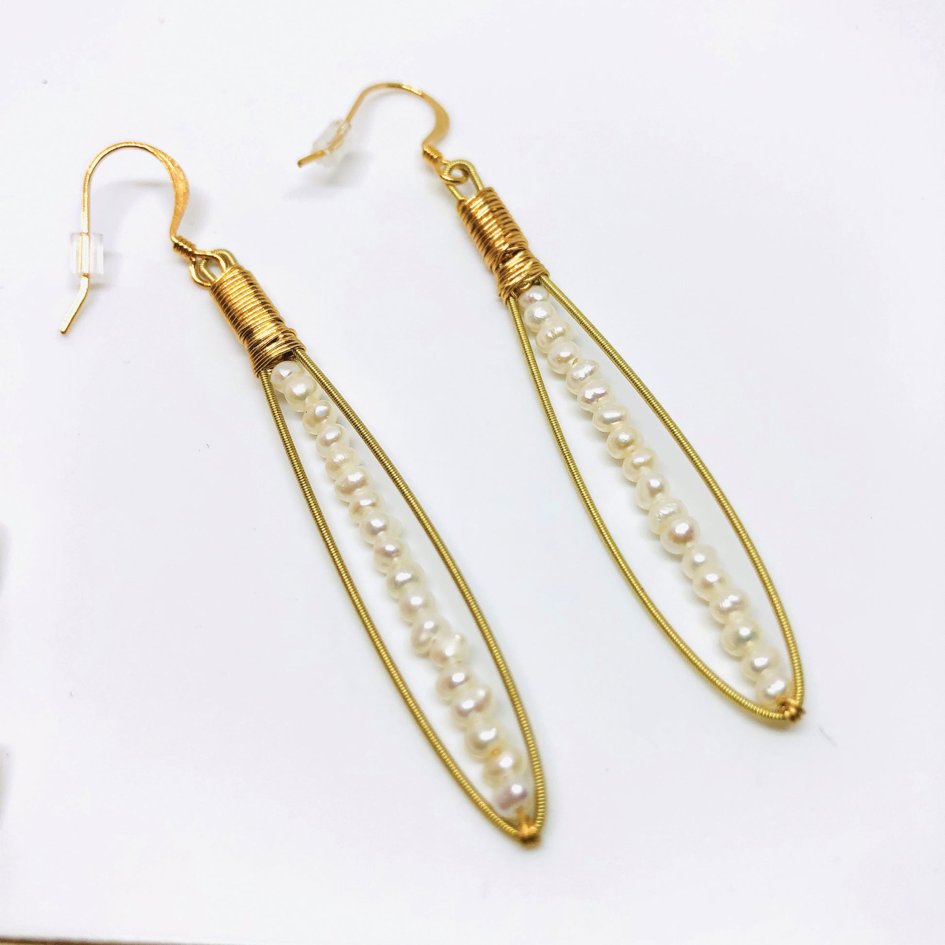 Skinnie Earrings- Made with Recycled Guitar Strings- Choose Gemstone (Shown: Moonstone)- Thin Gemstone Earring- Light Gemstone Earring