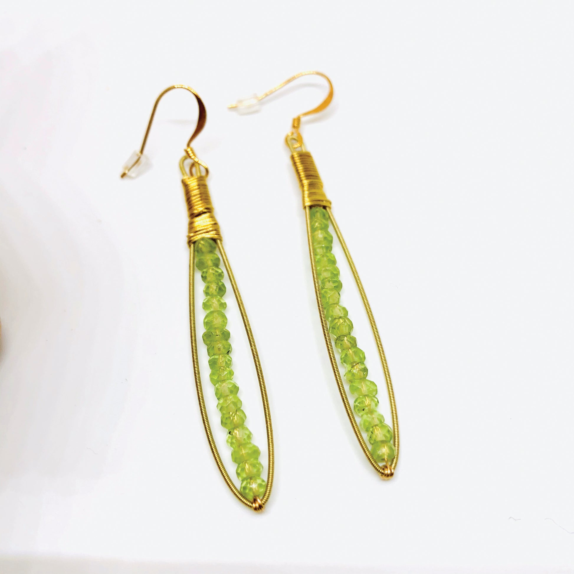 Skinnie Earrings- Made with Recycled Guitar Strings- Choose Gemstone (Shown: Moonstone)- Thin Gemstone Earring- Light Gemstone Earring