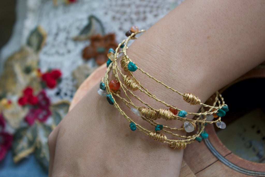 SALE! 6pc Recycled Guitar String Gemstone Bangle Set (Choose Stones) Birthstone- Fall or Winter Colors