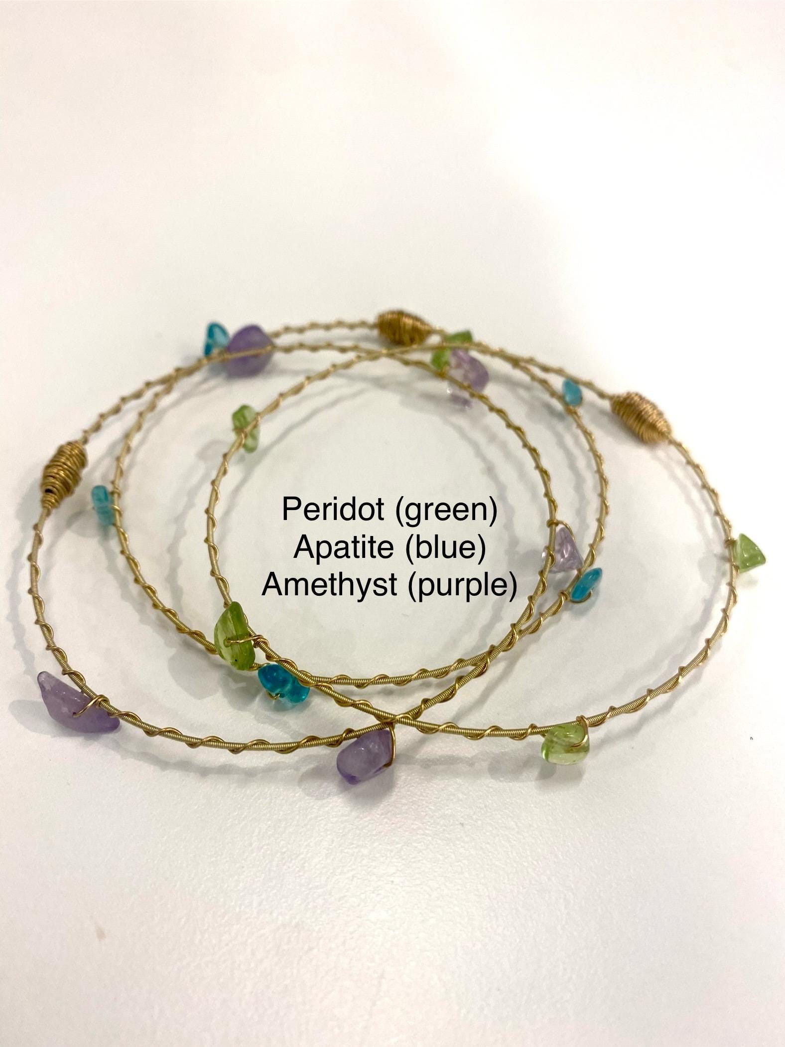 Birthstone of the Month Bangles- Made with Recycled Guitar Strings. Choose your favorite stones!