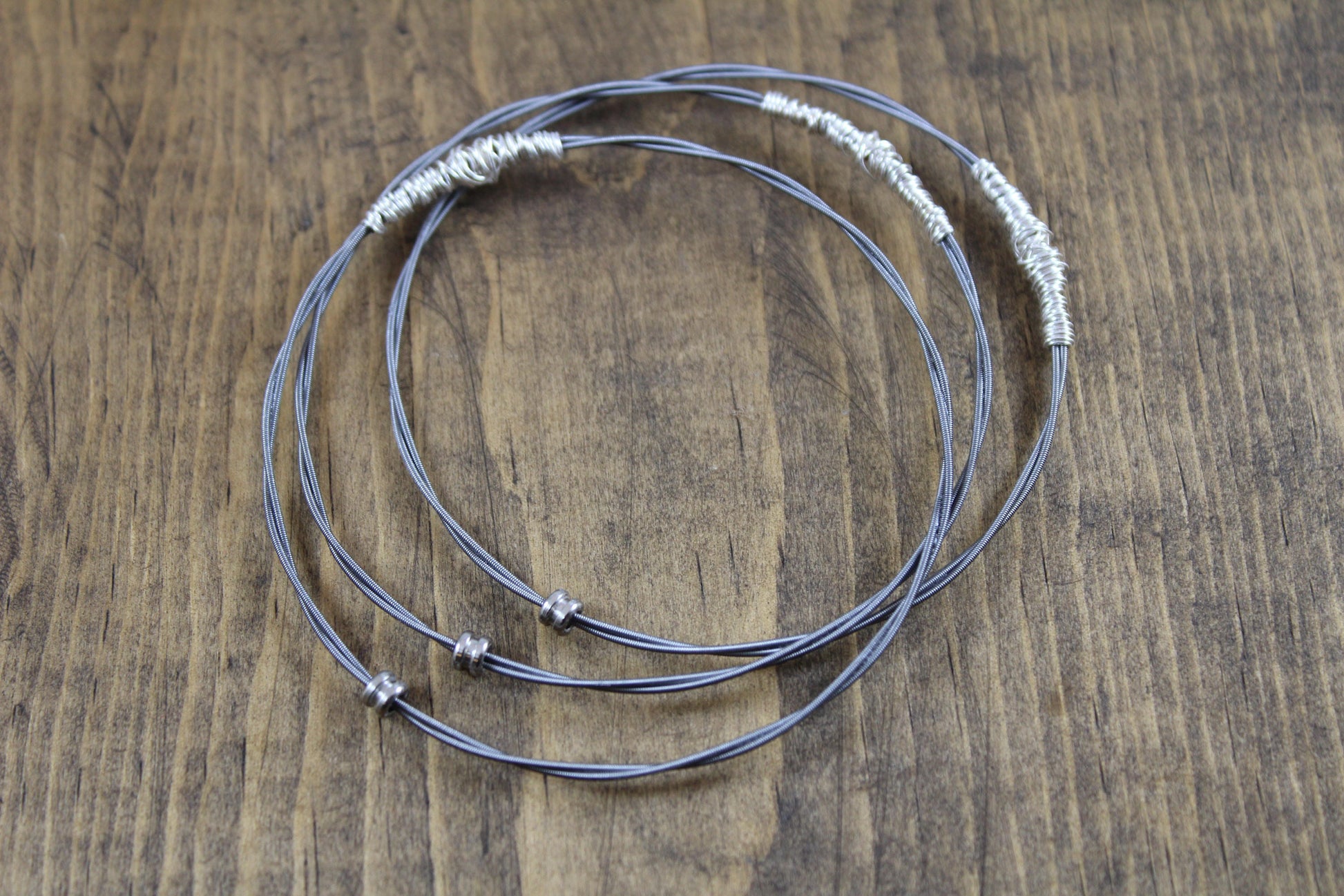 Guitar String Bracelets-Set of 3-Bangles-Stackable-Recycled Guitar String Jewelry- Choose Your Metal-Plain, Lightweight, Stacking Bracelets