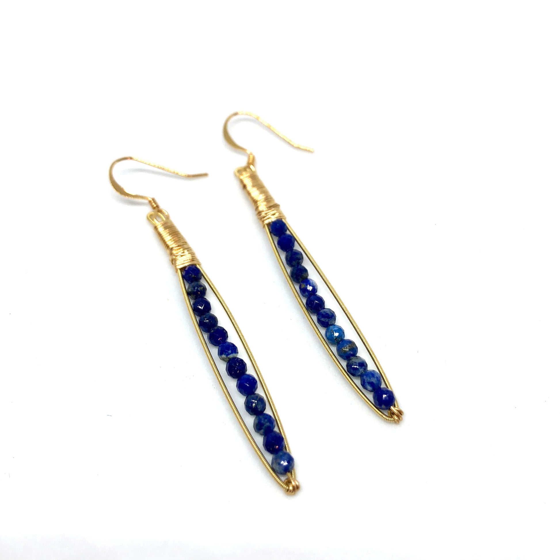 Skinnie Earrings- Made with Recycled Guitar Strings- Choose Gemstone (Shown: Moonstone)- Thin Gemstone Earring- Light Gemstone Earring