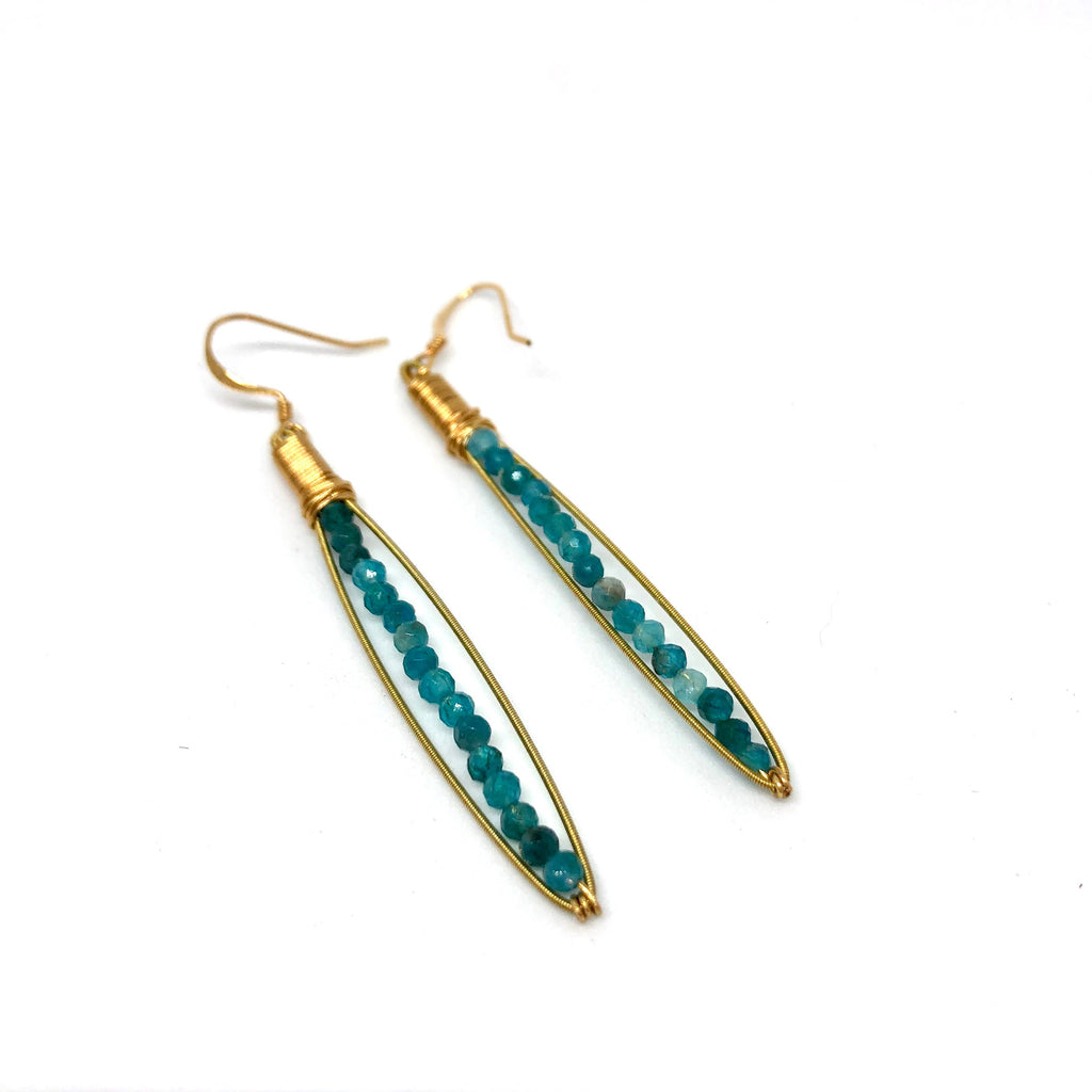 Skinnie Earrings- Made with Recycled Guitar Strings- Choose Gemstone (Shown: Moonstone)- Thin Gemstone Earring- Light Gemstone Earring