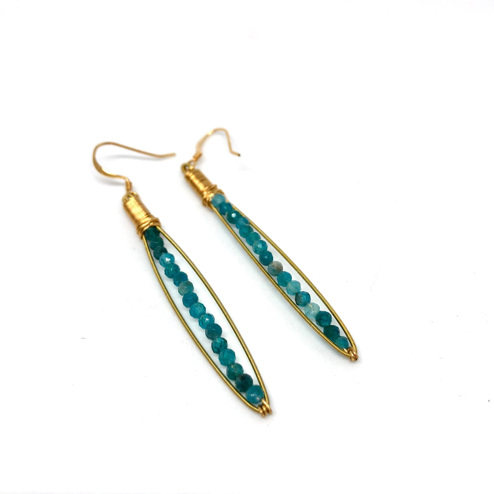 Skinnie Earrings- Made with Recycled Guitar Strings- Choose Gemstone (Shown: Moonstone)- Thin Gemstone Earring- Light Gemstone Earring