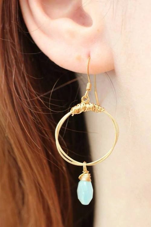 Guitar String Hoop Earrings- Choose your Size and Gemstone (Shown: Turquoise/Small)- Handmade out of Recycled Guitar Strings from NOLA