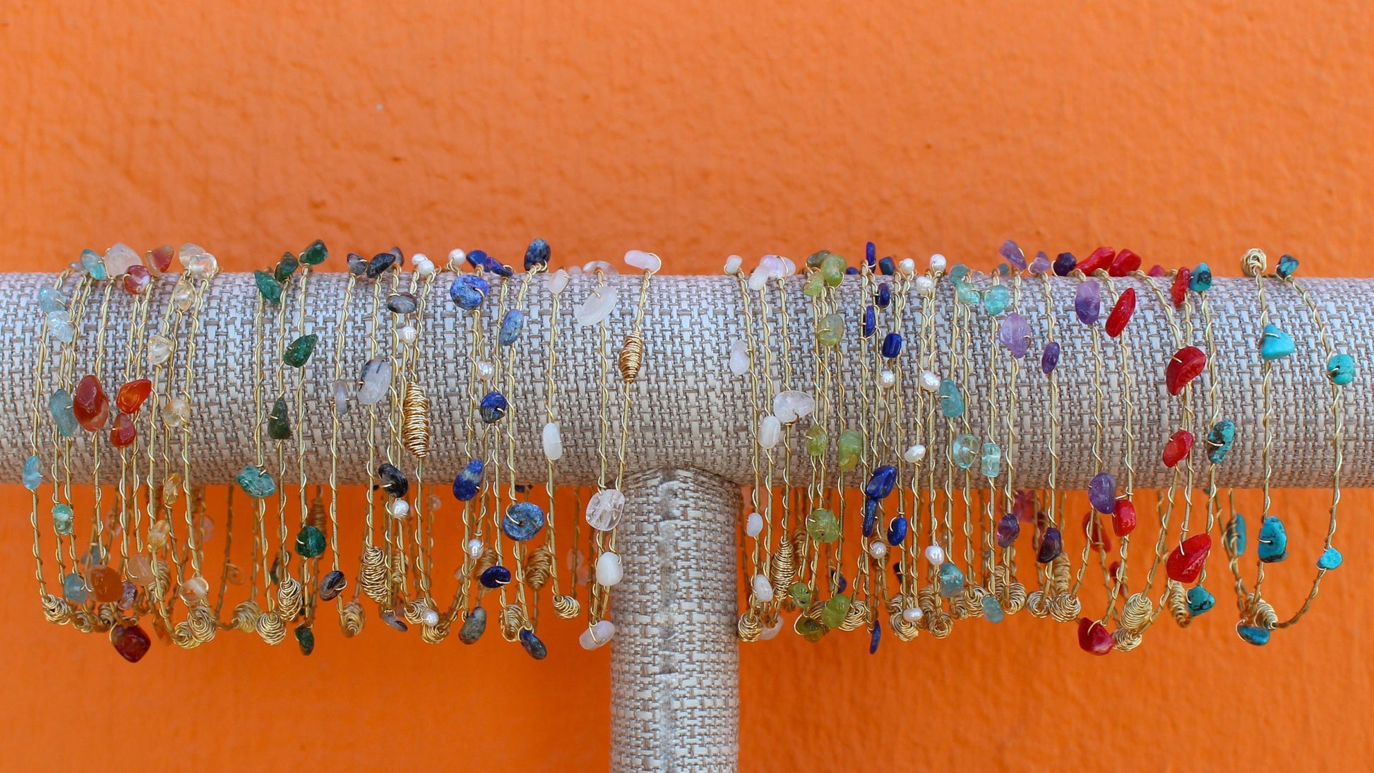 Recycled Guitar String Gemstone Bangles 3pc set- Fall Colors- Choose your Stone (Shown: Aventurine)- Support New Orleans Musicians!