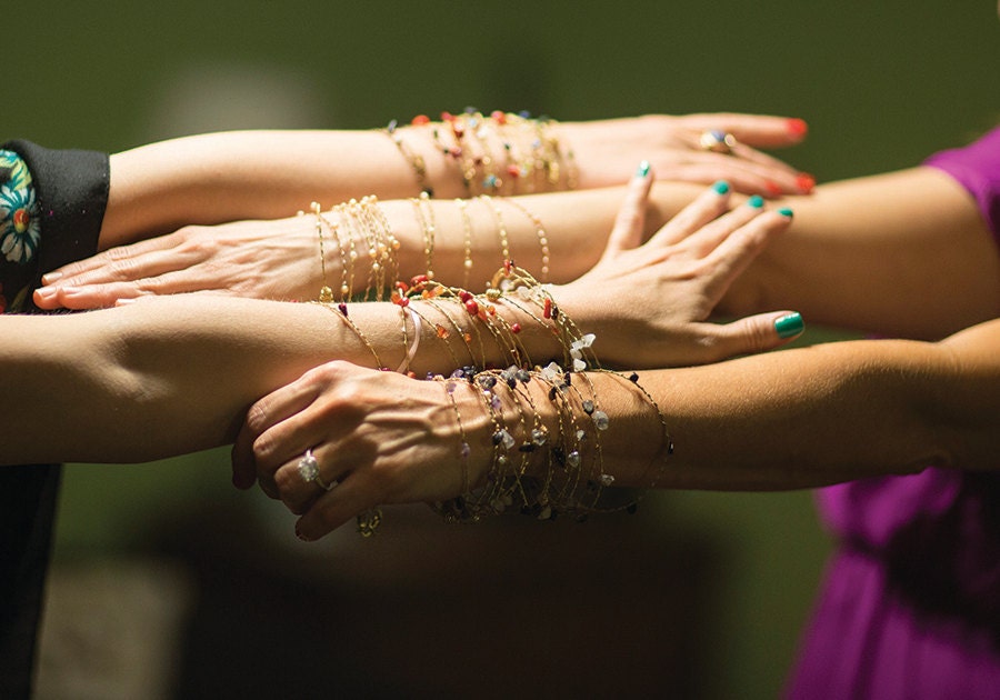 6pc Recycled Guitar String Gemstone Bangle Set