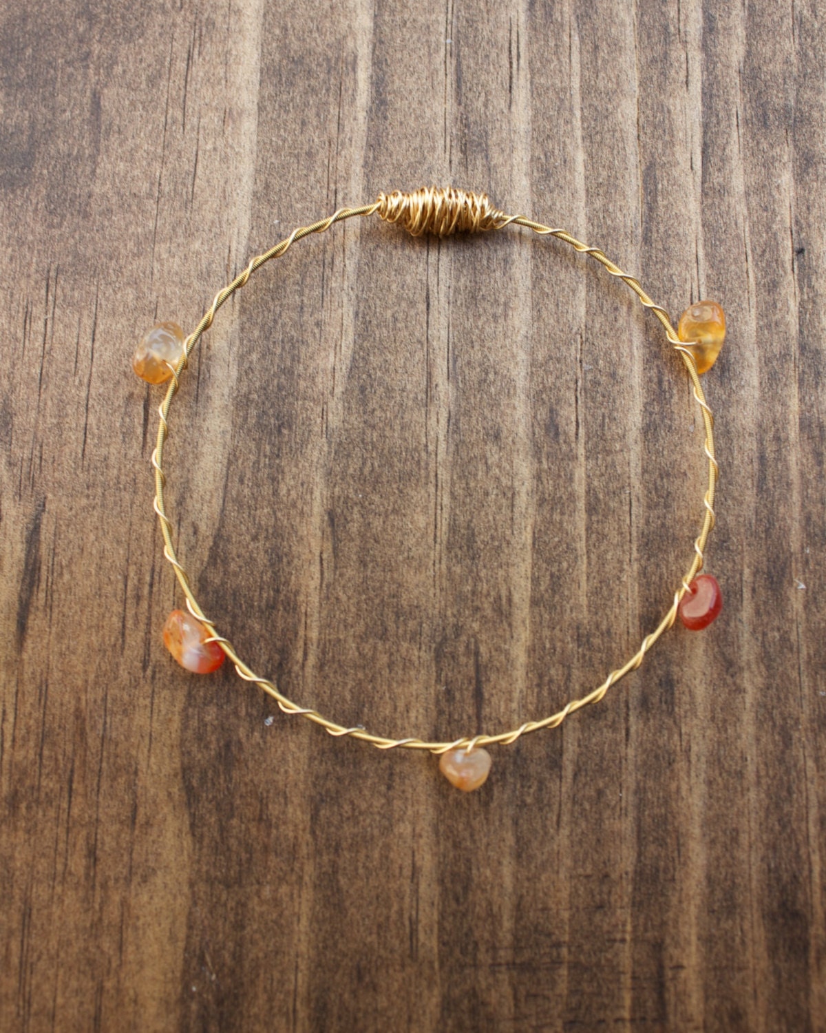 Recycled Guitar String Gemstone Bangles 3pc set- Fall Colors- Choose your Stone (Shown: Carnelian)- Support New Orleans Musicians!