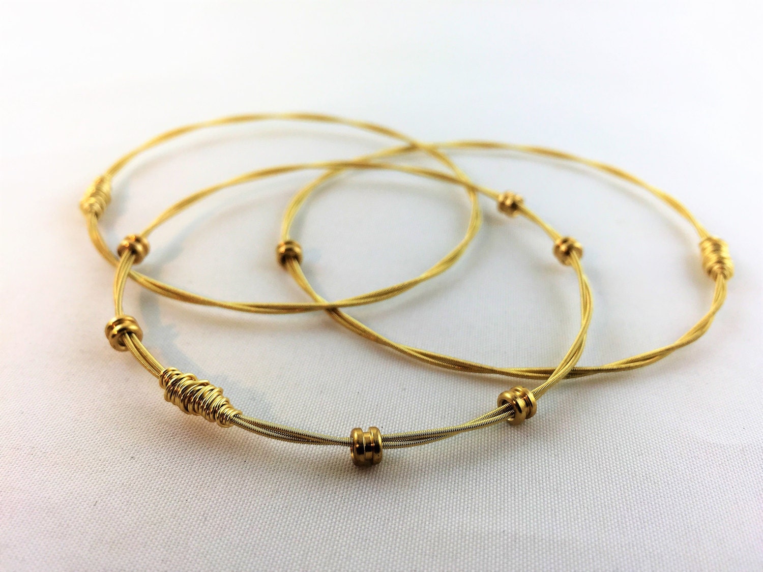 Guitar String Bracelets-Set of 3-Bangles-Stackable-Recycled Guitar String Jewelry- Choose Your Metal-Plain, Lightweight, Stacking Bracelets