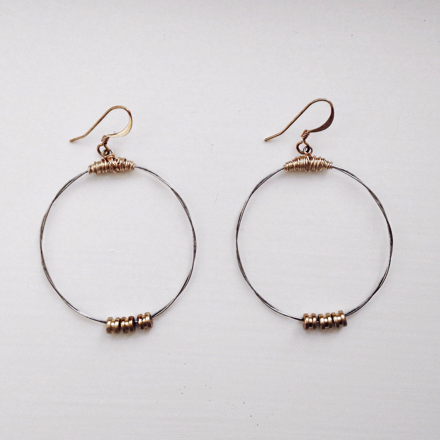Karma Hoops- Made with Recycled Guitar String- Pick Large or Small Size- Restrung Jewelry-  Mixed Metal Hoops- Light Hoops- Big Hoops