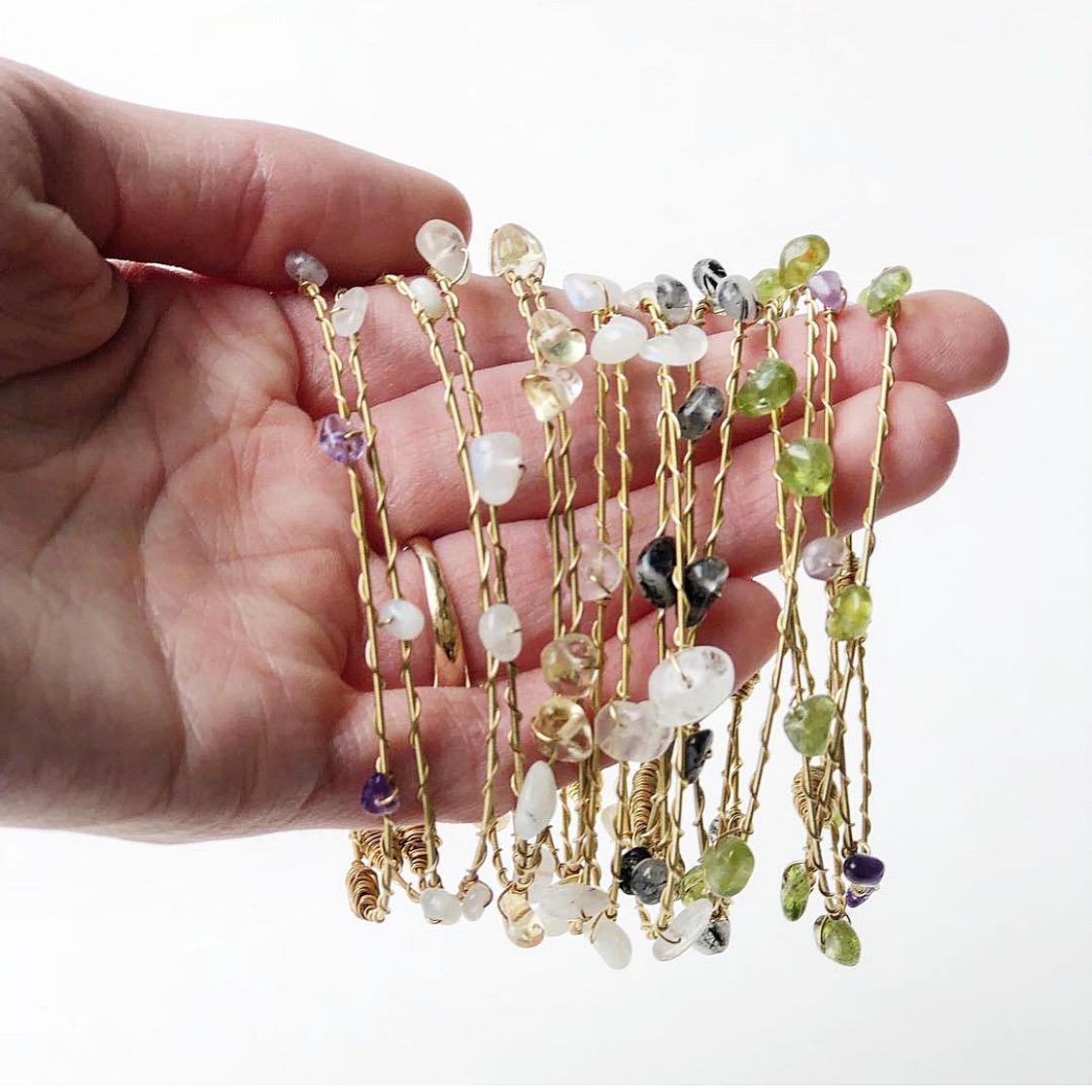 Birthstone of the Month Bangles- Made with Recycled Guitar Strings. Choose your favorite stones!