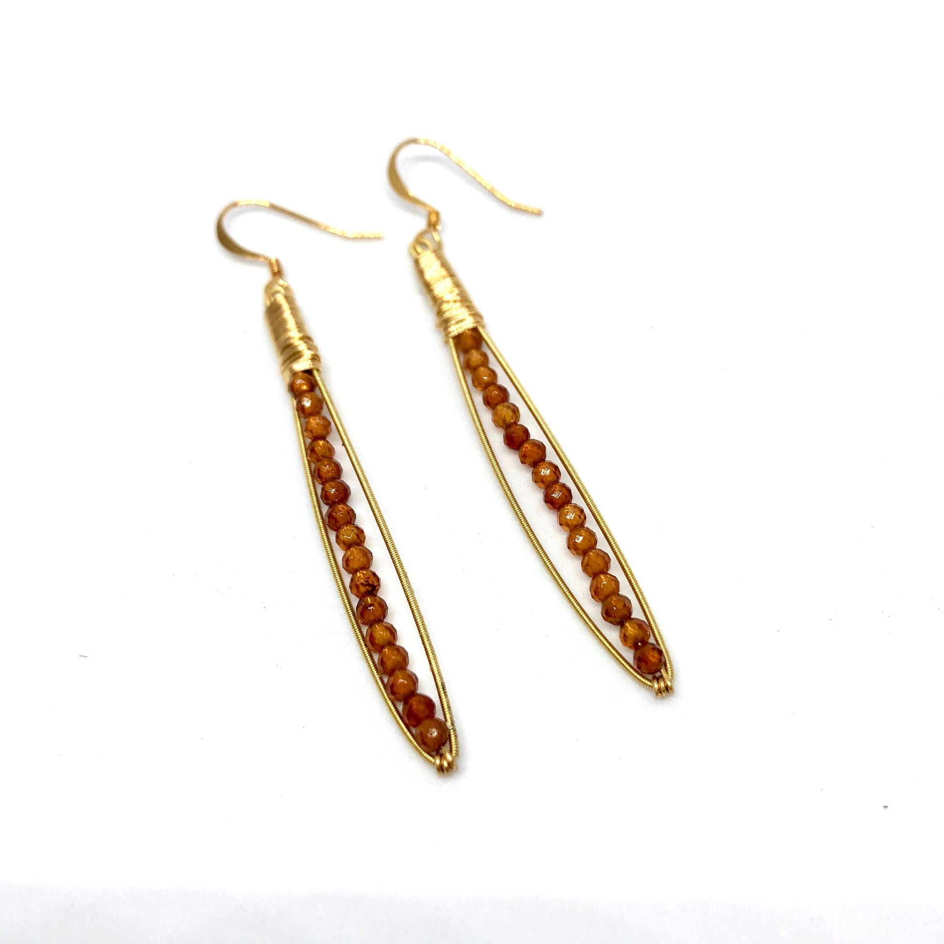 Skinnie Earrings- Made with Recycled Guitar Strings- Choose Gemstone (Shown: Moonstone)- Thin Gemstone Earring- Light Gemstone Earring